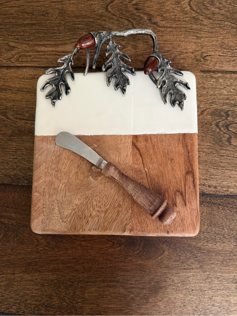 Oak & White Ceramic Top Cheese Board with Acorn Handle
